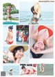 A collage of photos of a woman in a bikini and hat.