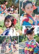 A collage of photos of a woman in a kimono.